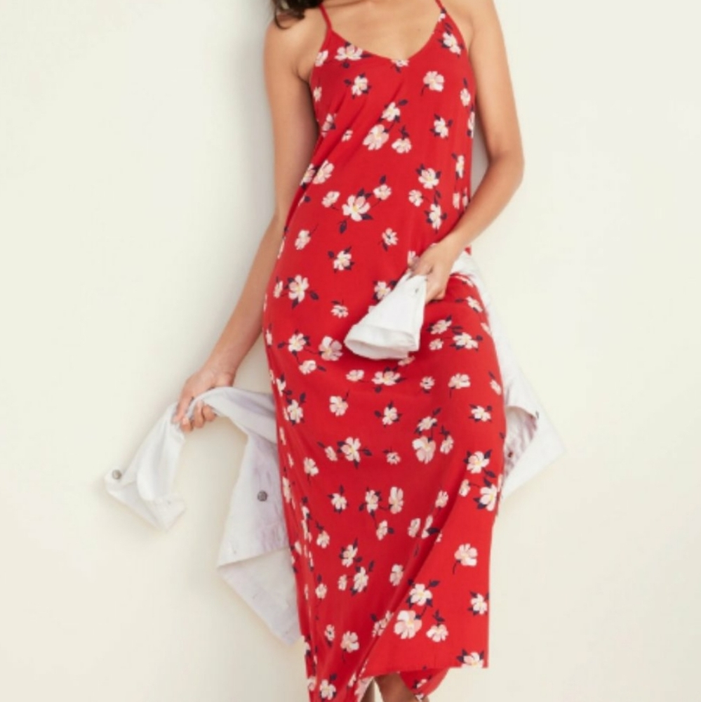 Old Navy Red Floral Spagetti Strap Maxi Dress